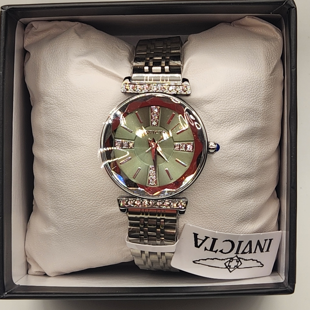 Invicta Wildflower Quartz Watch w/Green Dial & Bling
